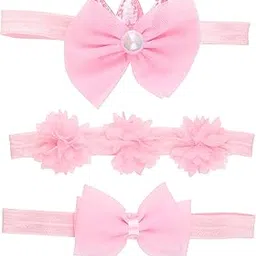 Lillypupp Fancy and stylish Bow knot, princess crown soft elastic Hairbands for baby girl. Pack of 3 headband Hair accessories gift for newborn infant kids girls (0-5 years) (PINK)-image-4