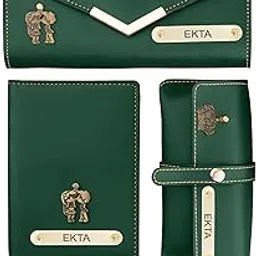 the wallet store Personalized Leather Clutch, Passport Cover, Keychain & Eyewear Combo | Best Gift for Wife, Girlfriend, Sister, Mother Etc (Green)-picture-27