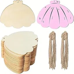 American Elm 20 Pack Wooden Shell Cutouts DIY Beach Craft Blanks with Hanging Cords Shapes for Painting, Weddings & Coastal Home Decor-image-70