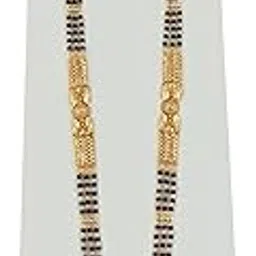 Designer Gold Plated Brass 28 Inch Long Chain Black Beads Mangal Sutra Tali/Tanmaniya/Nallapusalu/Mangalsutra for Women-image-3