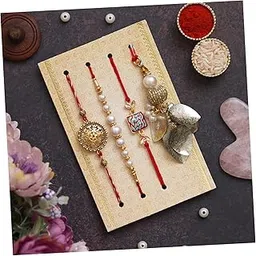 ecraftindia Unisex Adult Set Of 4 Floral, Pearls, Diamonds, Lumba Designer Rakhis And Pack - Rakhi For Brother - Lumba Rakhi For Sister In Law-picture-11