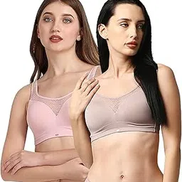 soie Women Full Coverage Padded Non Wired Lace Detail Cami Bra Combo (Pack of 2)-picture-13