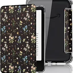 Fancity Compatible with 6" Kindle 11th Generation Case (2024/2022 Release), Lightweight Cover Transparent TPU Back Shell with Smart Sleep/Wake for 2024 2022 Kindle 11th Gen E-Reader, Black Floral-picture-24