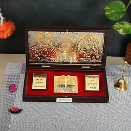 Piepot Laxmi Kuber Charan Paduka | Laxmi Kubera Idol | Laxmi Kuber Yantra Original | Gold Plated | Charan Paduka Box for Pooja, Weeding Gifts & House Warming | Prayer Box | Diwali Gifts-picture-25