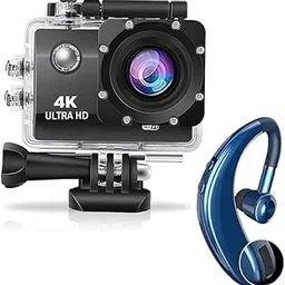 Drumstone Combo Pack of 2 Items- Touch Screen Sports Action Camera, 4K Waterproof Sport Camera,170 Degree Wide Angle WiFi HD Cam, 16MP with S109 Single Wireless 18 Hours of Calling-picture-32