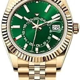 Luxury Watch Full Automatic, Stainless Steel Heavy case& Golden Band, green Dial, Water Resistant,Gold&green Color [6-Month Warranty] for-Man & Woman [with Original Brand Box] 42mm Bezel-image-12