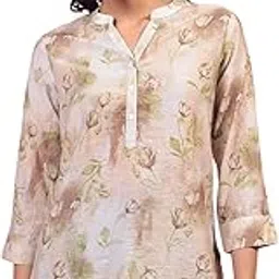crimsoune club Women's Brown Floral Print V-Neck 3/4th Sleeves Top-picture-43