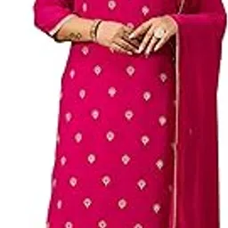 janasya Women's Plus Size Pink Georgette Embellished Sraight Kurta with Palazzo & Dupatta Set-picture-25