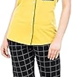 zeyo Women's Cotton Checks Printed Relaxed Night Suit Set Of Shirt & Pyjama 5239-picture-22
