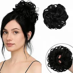 Cerrito Messy Bun Hair Extensions – Hair Accessories for Woman, Curly Wavy Updo Juda Bun with Elastic Rubber Band, Artificial Fake Donuts Maker, Stylish for Casual, Party & Wedding, Black, 1 Pcs-image-25