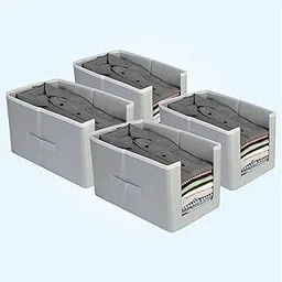 HomeStrap Set Of 4 Non Woven Shirt Stacker/Cloth Storage Foldable Wardrobe/closet Organizer With Handle For T-shirts, Shirts & Clothes (Grey)(Featured on Shark Tank)-image-27