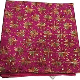 Handcrafted Phulkari Dupatta, Light Blue Chinon with Multicolour Embroidery, Traditional Starburst Pattern 2.50 metter-picture-49