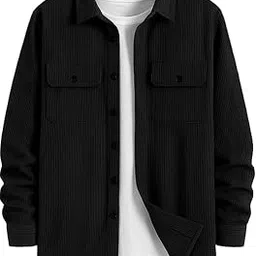deelmo Men’s Full Sleeve Corduroy Shirt | Stylish Textured Casual Button-Down Shacket for Autumn Winter | Dual Pocket Front Design | Ideal for Layering and Daily Outfits-picture-50