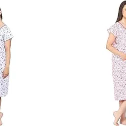 breezly Woman's Midi Blue & Pink Combo Cotton Nighty-picture-23