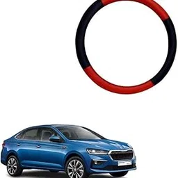 Car Steering Wheel Cover Red/Black Colour Suitable for Skoda Slavia-picture-45