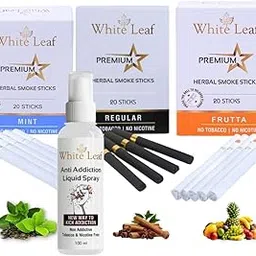 White Leaf Herbals Mint, Regular & Frutta Flavour Cigarette, Tobacco and Nicotine Free Herbal Smoke Sticks Pack of 3 (60 Sticks 100ML Shot)-picture-55