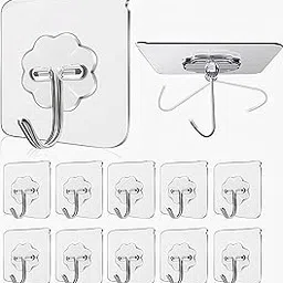 Talvinus Transparent Adhesive Wall Hooks, Clear Plastic, Waterproof, Heavy Duty, Reusable, 10 Pack, Flower Shape, for Bathroom Kitchen-picture-23