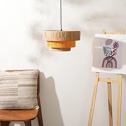 FIG Living Ombre - Pendant Lamp (Orange-Brown) | Handcrafted Raffia Ceiling Lamp | Best for Dining Room, Living Room, Hallway Cafe & Restaurant | Modern Design Lampshade | (Bulb not Included)-picture-16