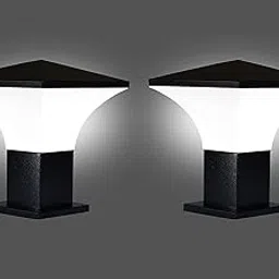 kinis Modern Shape Pole Lamp/Gate Light/Outdoor Lamp/Outdoor Light/Pillar Light for Outdoor Home, Hut Top Design, Black and Milky (Pack of 2, with Bulb)-picture-16