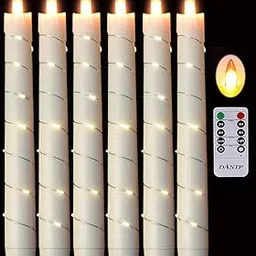 danip Flameless Cone Candles, Patent with Starlight String, with 10 Timing Key Remote Control, Battery Powered, Patent Simulation Flame, 6 Pack (Wine Red)-image-55