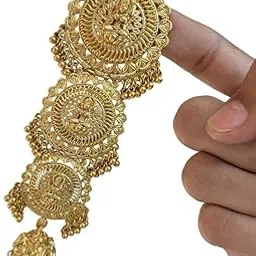 Seyon Plain Gold Color Round lakshmi Design Golden BEads Short Three Layer Jada Billai For Hair-picture-22