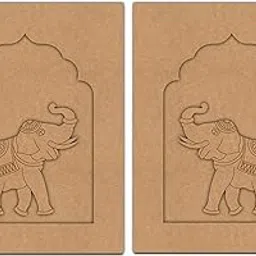 American Elm Pack of 2 Wooden Elephant Jharokha Pre-Marked MDF Craft Shapes 12 Inch Unfinished Wood Cutouts for DIY Painting | MDF Jharokha Design Wall Hanging Craft-image-89