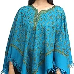 exotic india Poncho from Kashmir with Ari Hand-Embroidered Paisleys All-Over - Color-picture-26