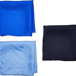 Men's 100% Silk Hand Rolled 17"x 17" Pocket Square Three Piece Set, Navy/Royal/Powder, One Size-image-10