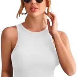 Women’s Sleeveless Ribbed Crop Top – Athletic Racerback Design, Comfortable Fit, Black, Perfect for Workout & Casual Wear-image-2