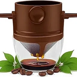 AAshonee Filter Coffee Maker Double Mesh Pour Over Coffee Filter, Stainless Steel & Plastic Paperless Dripper, Foldable for Cups (Brown)-picture-25