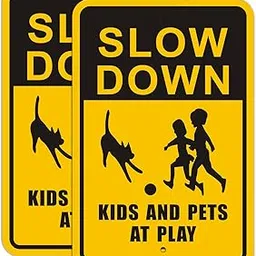 Slow Down Kids and Pets at Play Signage (2 Pack), 12" x 18" Rust Free Aluminum, Easy Mounting Outdoor Use, Waterproof and Durable Ink image 1