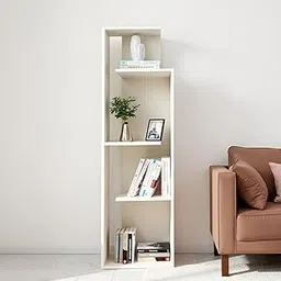 Carren Wooden Bookshelf for Living Room & Office – 4 Tier Open Storage Book Shelf Organizer | Modern Corner Display Rack | Compact Freestanding Book Rack (140 x 43 x 25 CM) – White Finish-picture-29