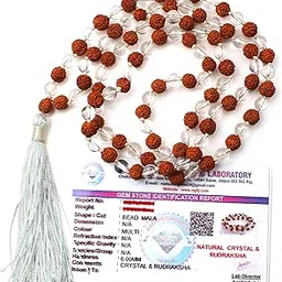 Remedywala Certified Natural Crystal Rudraksha Crystal. mala Natural Crystal Stone 6 mm 108 Beads Jap Mala for Meditation, Pooja, Chanting, Wearing/Rudraksha Crystal. mala 108 Beads Original-picture-63