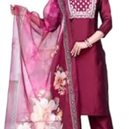 preetshri Latest Treandy Ethnic Women's Embroidered Kurta Set with Floral Organza Dupatta, Cotton Silk Blend,-picture-41