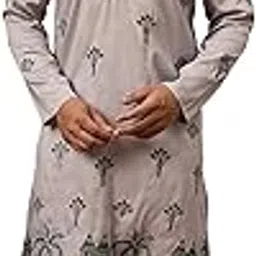 ethnic bay Men's Grey Silk Blend Solid Embroidered Calf Length Kurta's | Embroidered Kurta for Men | Straight Fit Kurtas for Mens-picture-23