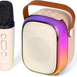 SELLSHO 16W Wireless Bluetooth Portable Speaker with Wireless Karaoke Mic |6 Hour Playtime| RGB LED Light| Bluetooth V5.3| Easy Grab Handle| USB,AUX in,TF Card| Type C Charging (Beige)-image-25