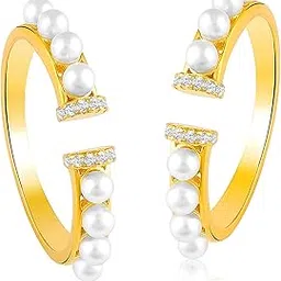 peora Cubic Zirconia & Baby Pearl Studded 925 Sterling Silver Adjustable Toe Ring Gold Plated Fancy Comfortable Bichiya Gift for Women-picture-29
