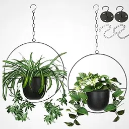 Eco Joy 2PCS Boho Metal Hanging Planters for Indoor Plants with Pot (Detachable)+ Hooks & Chain | Modern Wall & Ceiling Planters, Mid Century Planter Flower Pot Plant Holder for Outdoor | Home Decor-picture-27