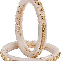 tanvi j Acrylic Gold Plated White Shankha Bangles for women-picture-40