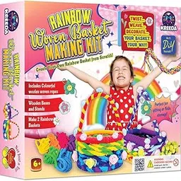 KREEDA DIY Rainbow Basket Making Kit | Do-It-Yourself Creative Activity | Circular & Rectangular DIY Wooden Basket Frames | Gifts for Girls & Boys Ages 6, 7, 8, 9, 10, 11, 12-image-13