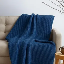 haus & kinder Ocean Ink Knitted Throw Blanket, Decorative Throw Blanket for Soft, Bed, Couch, Blue 125x150cm-picture-13