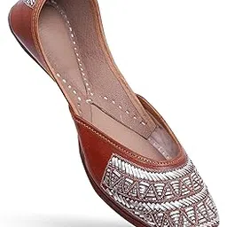 heer Women's Traditional Embroidered Rajasthani Juti | Handmade Latest Stylish Mojari Punjabi Jutti Silver Tri-picture-29