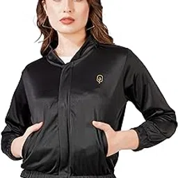 blueficus Women's Stylish Crop Jacket | Glossy Superpoly Polyester Short Blouson Jacket for a Chic Look-picture-36