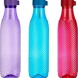 Amazon Brand - Solimo Plastic Water Bottles | Set of 3 | 1 Ltr | Multicolor, Twist image 1