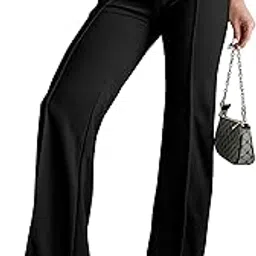 urban buccachi Women's Solid Lycra Blend Relaxed Fit Palazzo | Formal Wear Mid-Rise Wide-Leg Pants | Comfortable & Stylish Office Trousers-picture-12