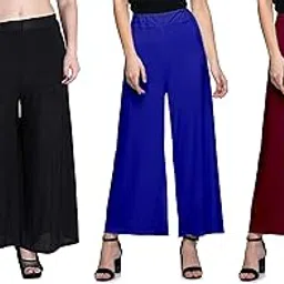 lili Women's Loose Fit Palazzo Pants (+MaliaFe+{3}:B,RB,M: Black, Royal Blue & Maroon Free Size) (Pack of 3)-picture-11