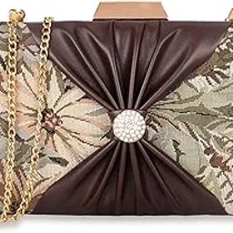 Ritzy Collection Womens Party Clutch Ladies Wallet with Chain Strap Evening Bag with Fashionable Button Closure (Beige)-image-2