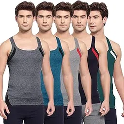 sporto Men's Cotton Solid Multicolored Square Neck Sleeveless Gym Vest - Pack of 5 (#755)-picture-17