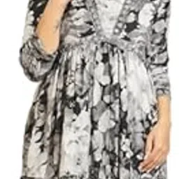 Lucky Enterprises Women's Floral Print Maxi Dress with Square Neck, Rayon Long Sleeves, Black and White, Tiered Design-picture-11