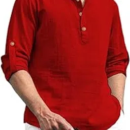 yugnik Cotton Blend Solid Casual Slim Fit Mandarin/Chinese Collor Short Kurta for Men (KRTBTN41)-picture-20